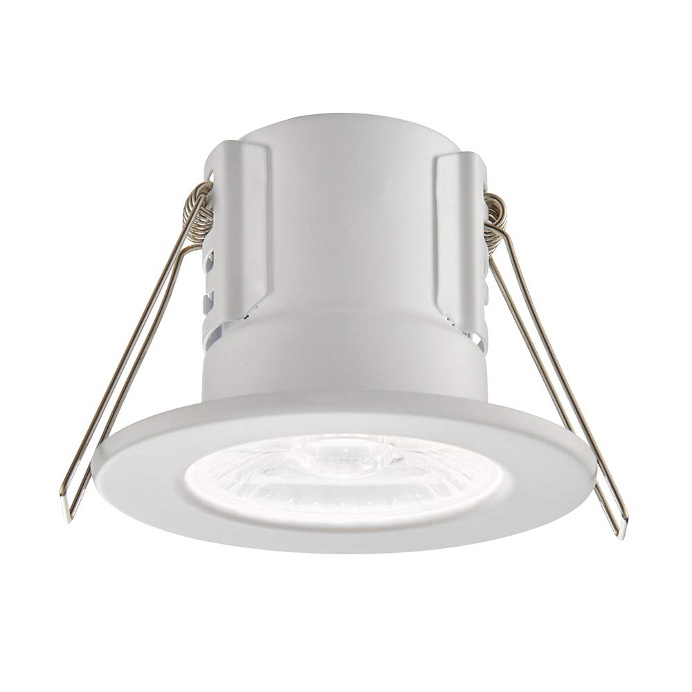 National Lighting SHIELDECO Matt White Finish Steel Fire Rated Cool White LED Anti Glare Low Profile Ceiling Downlight Spotlight IP65 Rated for Bathroom, Shower, Kitchen, Lounge