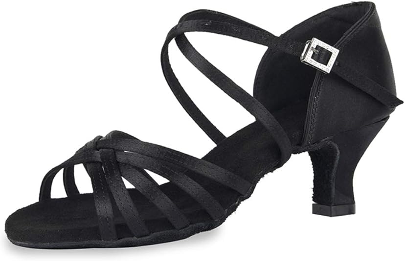 YKXLM Professional Latin Dance Shoes High Heels Satin Salsa Practice Dance Shoes for Women Open