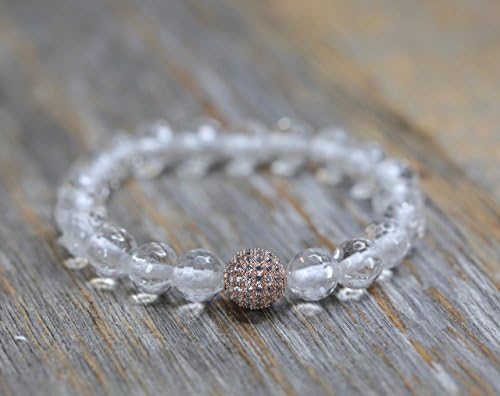 Rose Gold Quartz Crystal Stretch Bracelet- Genuine Clear Quartz Gemstone- Women's Jewelry- Gift Idea-Back to School