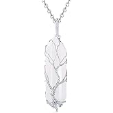 XIANNVXI Tree of Life Wire Wrapped Crystal Point Pendant Necklace Reiki Healing Crystal Stone Clear Quartz Necklaces Natural Hexagonal Gemstone Jewelry for Women