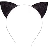 Glitter Cat Ears Headband Halloween Fancy Sexy Dress Cat Woman Hairband Cosplay for Carnival Party Christmas (Black)