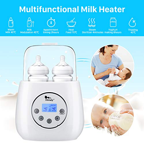 Baby Bottle Warmer, Himaly Bottle Sterilizer 6 in 1 BPA-Free Bottle Warmer with Rapid Heating Warm Milk Formula Heat Food Defrost, LED Display and Accurate Temperature Control (New White)