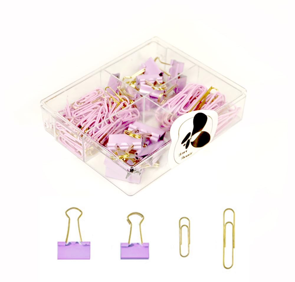 Buer Homie Office Desk Accessories for Women, Paper Clips Binder Home Office Stationery (Lavender)