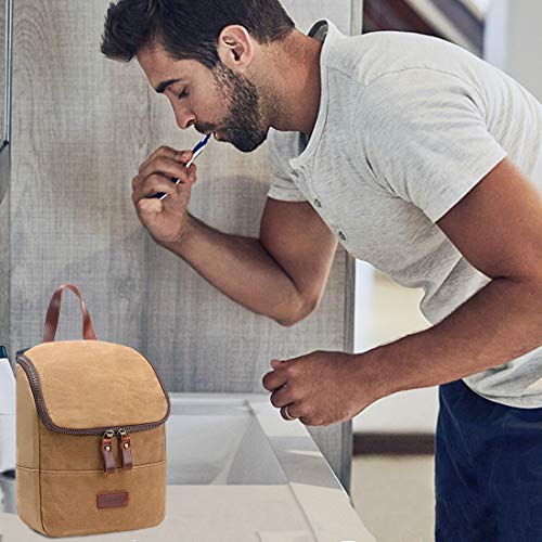 Mens Toiletry Bag Waterproof Leather Canvas Hanging Travel Toiletry Bag
