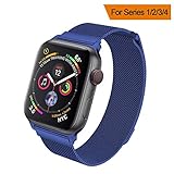 HILIMNY Compatible for Apple Watch Band 38mm 40mm 42mm 44mm, Stainless Steel Mesh Milanese Sport Wristband Loop with Adjustable Magnet Clasp for iWatch Series 1/2/3/4, Blue