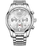 SONGDU Mens Fashion Formal Dress Silver Wrist Watch with Stainless Steel Band