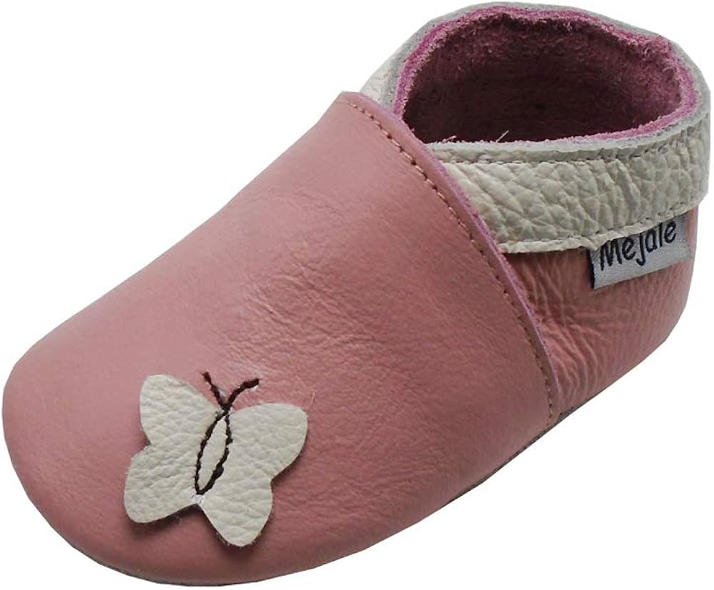 Mejale Weiche Sohle Leder Babyschuhe Lauflernschuhe Krabbelschuhe Kleinkind Kinderschuhe Hausschuhe Karikatur Schmetterling(6-12 Monate, Rosa,M)