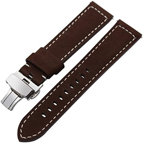 TRUMiRR 22mm Liberación Rápida Banda de Reloj de Pulsera de Cuero Genuino con Hebilla de Mariposa para Samsung Gear 2 R380 R381 R382, Gear S3 Frontier ...