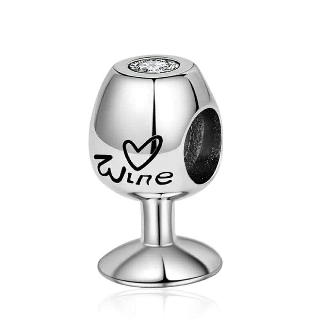 FeatherWish White Wine Glass Friend Family Love Heart Bead Charm Sterling Silver 925 Fits And Compatible With Pandora Bracelets Gift For Birthday Sister Daughter Mum Wife Christmas