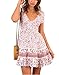 Women’s Summer Boho Floral Short Sleeve Button Up Split Dress Beach Skirt Pink