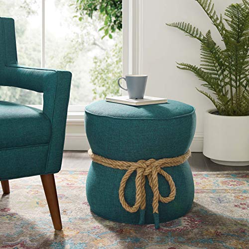Modway Beat Upholstered Fabric Nautical Rope Round Ottoman in Teal