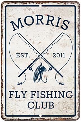 Personalized Vintage Distressed Look Fly Fishing Club Metal Room Sign (8x12 Inches)