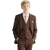 Boys Suits Formal Slim Fit Wedding Ring Bearer Outfit Dress Tuxedo Suit Set | Boys Suit Set Formal Wear Jacket Vest Pants Suits for Boy with Dress Shirt Tie and Pocket Square, Adjustable Waist, Size 6-18