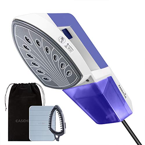 EASEHOLD Garment Steamer Steam Iron Clothes Steamer Handheld 2 in 1 Flat and Hang Dry and Steamer Ironing Portable for Travel Dewrinkle Fabric (Blue) (Best Standing Steam Iron)