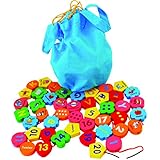 TOWO Wooden Threading Beads Alphabet Blocks-Large Wooden Letters and Number Blocks 46 Pieces - Threading Toy - Wooden Educational Toys for 3 Years Old