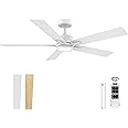 REDIAMS 52" Ceiling Fan with Lights and Remote Control,Quiet DC Motor,Indoor outdoor Modern Ceiling Fans with Dimmable LED Light,6-Speed, 5-Blade,Waterproof, White/light wood for Bedroom,Patio,Porch