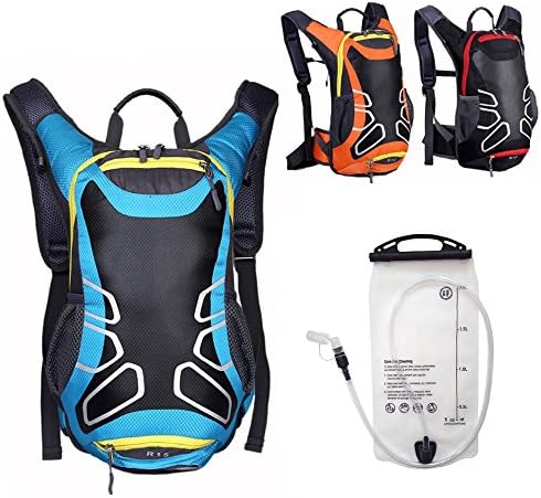 All Soul Great Waterproof Nylon Hydration Backpack with 2L BPA and Leak Free TPU Water Bladder for Hiking, Cycling, Running, Camping, Outdoor Sports. Silicon Bite Tip &amp; Shut off Valve (Blue)