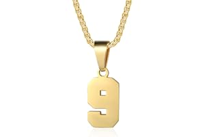 SUSOOK Number Necklaces Personalized Necklaces 18K Gold Plated Initial Number Pendant Stainless Steel Chain Sports Necklaces for Men Women