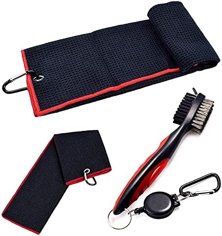 Golf Towel, Golf Club Brush, Golf Towels for Golf Bags with Clip, Black Microfiber Waffle Pattern Tri-Fold Golf Towel, Heavy Duty Carabiner Clip, Golf Accessories Kit 2 Packs Golf Towel, Golf Club Brush, Golf Towels for Golf Bags with Clip, Black Microfiber Waffle Pattern Tri-Fold Golf Towel, Heavy Duty Carabiner Clip, Golf Accessories Kit 2 Packs