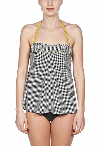 AdoreShe Women's Black and White Plaid Tankini,Open Back Bandeau with Straps Hide Tummy 2 Piece Swimwear