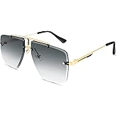 Rimless Oversized Square Sunglasses for Men Trendy Fashion Big Shades Tinted Lens Gold Metal Frameless Glasses UV400