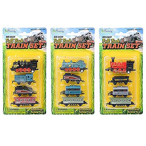 ArtCreativity Mini Train Playset For Kids, Set Of 3, Each
