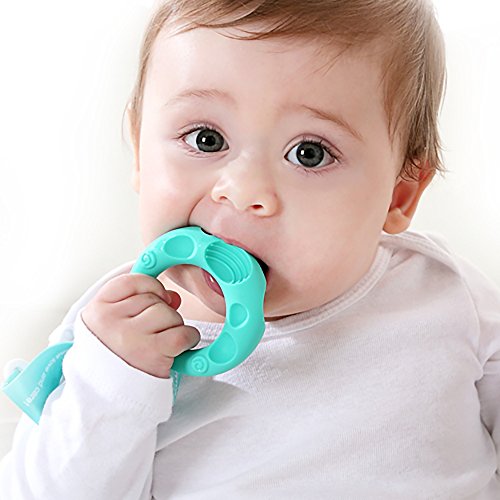 Mombella 3M+ geometry silicone baby teether toys with pacifier clip, sensory teether toy set made of soft food grade BPA free silicone with 3shapes 3colors and 3hardness, freezer and dish washer safe