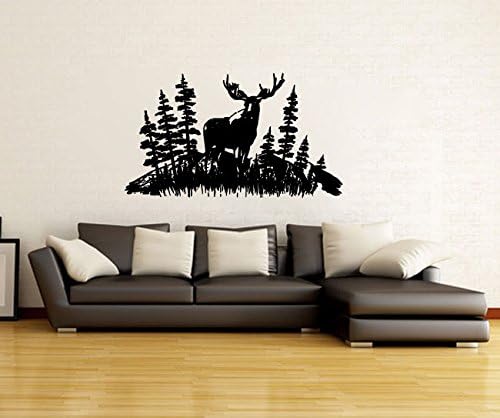 Moose and Pine Tree Woods Forest Silhouette Vinyl Wall Decal Sticker Graphic