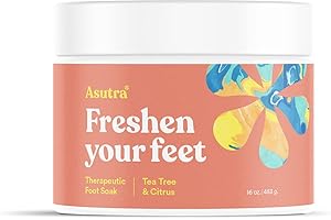 ASUTRA Therapeutic Foot Soak + Pedicure Pumice Stone (Dead Sea Salt w/Tea Tree & Citrus Oils), 16 oz