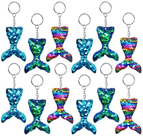 Pawliss Sequin Party Favors, 16Pcs Flip Glitter Tails Mermaid Tail Keychains, Animals Shape Birthday Valentines Day Supplies Gifts Decorations for Kids Girls Adults