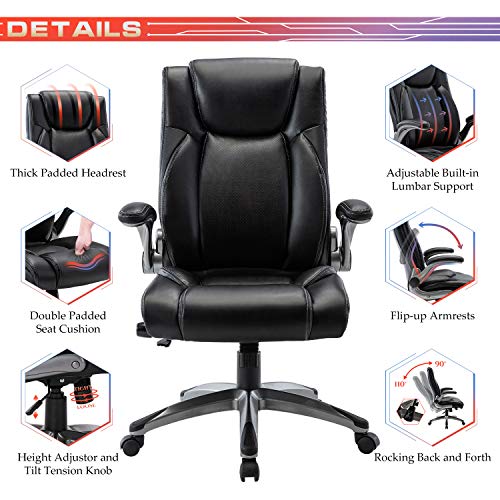 COLAMY High Back Office Chair with Flipup Arms, Executive Computer