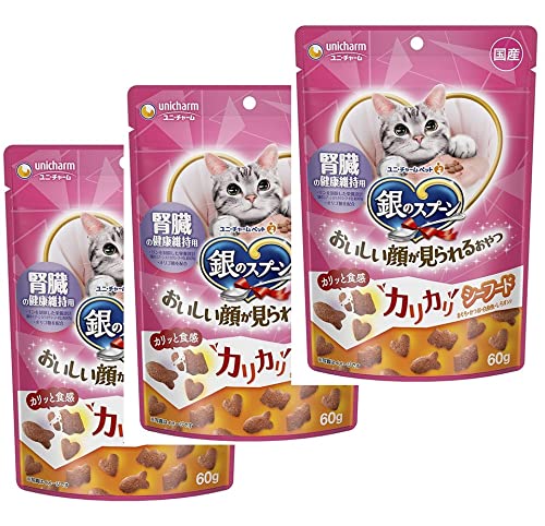 ユニ・チャーム 【まとめ買い】銀のスプーン おいしい顔が見られるおやつ 腎臓の健康維持用 カリカリ シーフード 60g ×3個商品画像