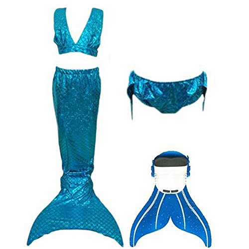 Mermaid Tail Swimming Bikini Costume with Monofin Kids Girls Swimwear 4pcs Set