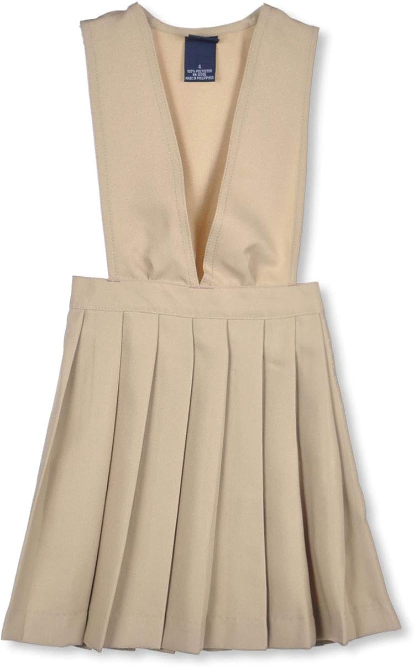 French Toast Big Girls' Stacy V-Neck Wide Strap Jumper - Khaki, 14: Clothing