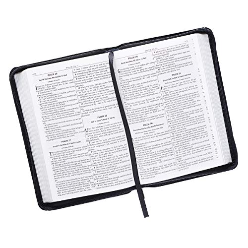 KJV Holy Bible, Mini Pocket Bible Zippered Black Faux Leather Bible w