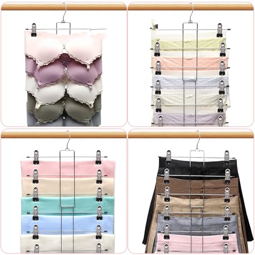 MCNVNZ Perchas para Falda con Pinzas, Paquete de 4 Ganchos Perchas para Pantalones Faldas Ropa, con Clip Antideslizantes Ahorra Espacio, Acero Inoxidable Color Plata, para Jeans,Faldas y Ropa Interior