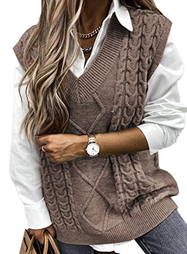 EVLAESS Womens Oversized Sweater Vest Fall Casual V