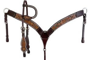 Western Horse Headstall Bridle Breast Collar Reins Tack Set Leather Floral Tooled Handmade Full Cob Pony Breastplate ME-HBC-0