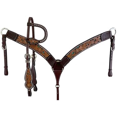 Ensemble de cheval de loisir : bride en cuir (PU) et collier de chasse avec frontal pailleté et rênes. SUR MESURE - sans cheval. - France