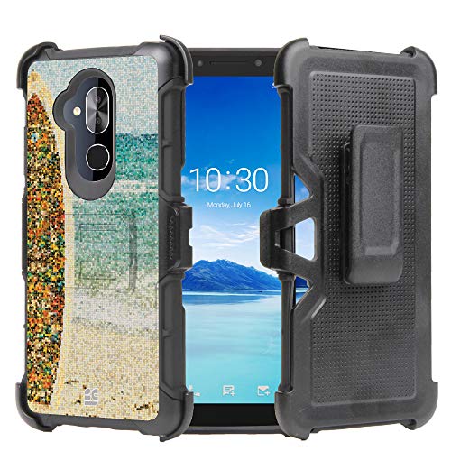Alcatel 7/ Alcatel Folio/ReVVL 2 Plus Case, Trishield Gear Hybrid Rugged Armor Black with Kickstand Belt Clip Holster - Collage Surf Board