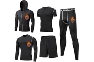 BUYJYA 5Pcs Men's Compression Pants Shirt Top Long Sleeve Jacket Athletic Sets Gym Clothing Mens Workout