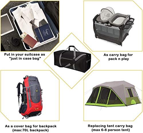 Foldable Duffel Bag 30" / 75L Large Lightweight Luggage for Travel (Black) 3 Foldable Duffel Bag 30" / 75L Large Lightweight Luggage for Travel (Black)