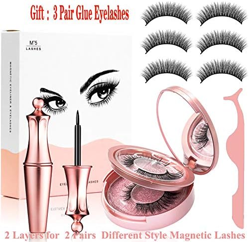 Hilareco Magnetic Eyelashes with Magnetic Eyeliner, Reusable Magnetic False Eyelashes Kit, Magnetic Eyeliner and Lashes, No Glue Full Eye 5 Magnets Natural Soft Eyelashes Extensions