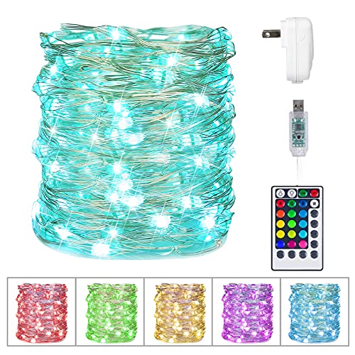 Color Changing Fairy String Lights - 33 ft 100 LED USB Silver Wire Lights with Remote and Timer, Starry Fairy Lights for…