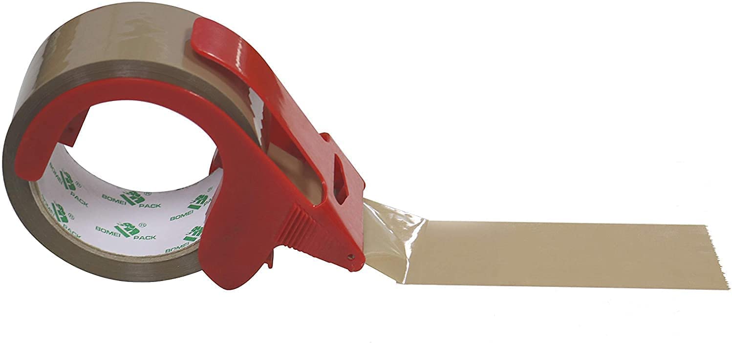 BOMEI PACK Paketklebeband Braun mit Plastik Abroller, 6 Rollen Packband 48mm 66m 3