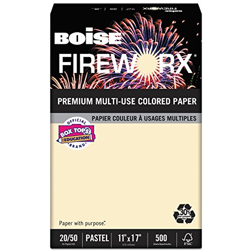 Boise FIREWORX Colored Paper, 20lb, 11 x 17, Flashing Ivory, 500 Sheets/Ream