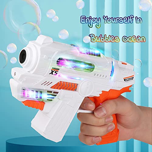 Automatic Submachine Bubble Gun, Bubble Machine with Music and Lights Kids Toy,Leak Proof Bubble Maker for Toddlers Boys Girls Camping Party Backyard Birthday Gifts Kids Indoor Outdoor Summer