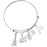 Personalized Girls Guitar Charm Bangle Bracelet - Music Jewelry - Music Gift - Guitar Jewelry - Music Note-Music Lover Jewelry Gift for Women, Teens and Girls