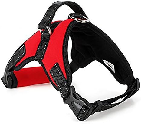 Dog Harness Vest No Pull, Vfine Adjustable Heavy Duty Diving Colth Reflective Pet Harnesses with Handle for Small Medium Large Dogs Walking Hiking Training Safety Control, L, Red