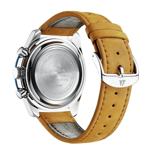 LN LENQIN Mens Watches Leather Watch Analog Quartz Watches for Men 30M Waterproof Men's Wrist Watches Luminous Luxury Fashion Business Casual Watch with Date (Brown Blue)
